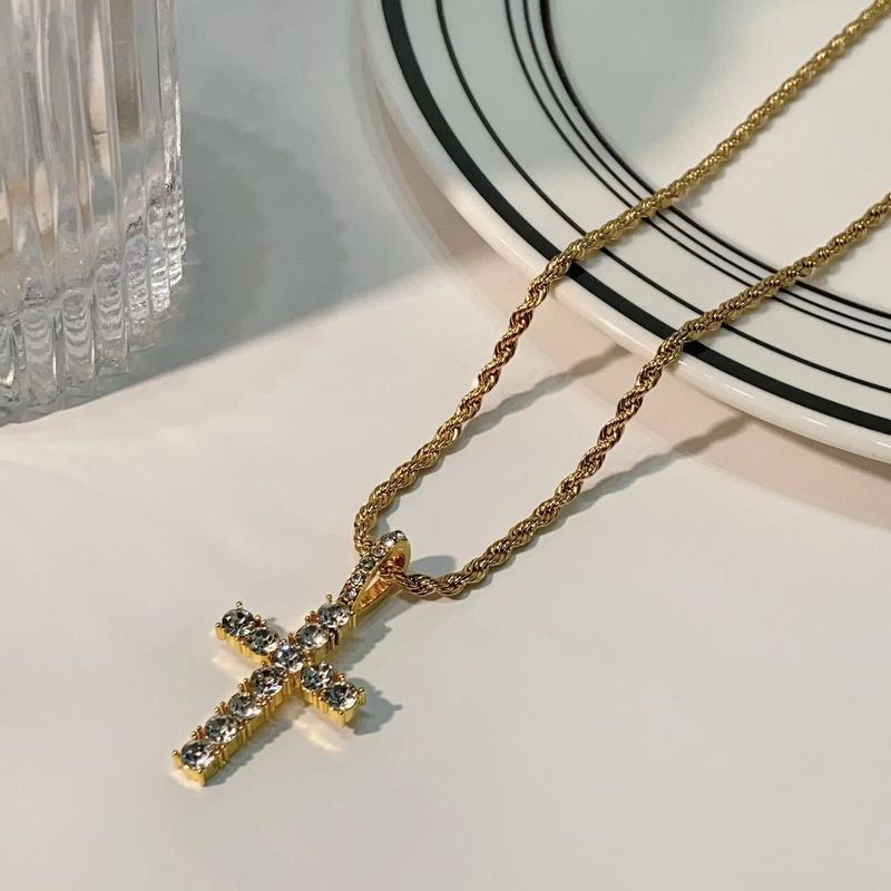 Collana con croce leggera e lussuosa, design hip-hop maschile, personalità alla moda, accessorio di moda lungo e versatile._voghion.com