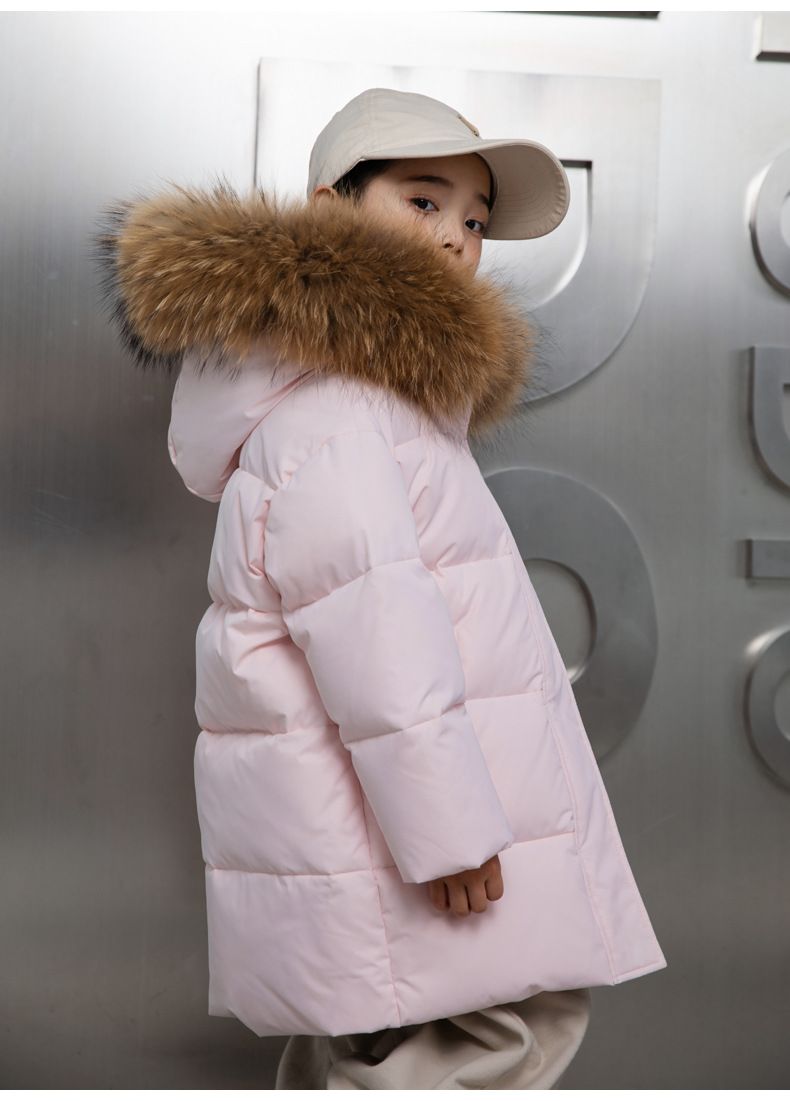 Kids' Winter Puffer Coat – Unisex Long Hooded Jacket With Duck Down (Black, Sizes 110-150cm, Warm & Stylish)_voghion.com