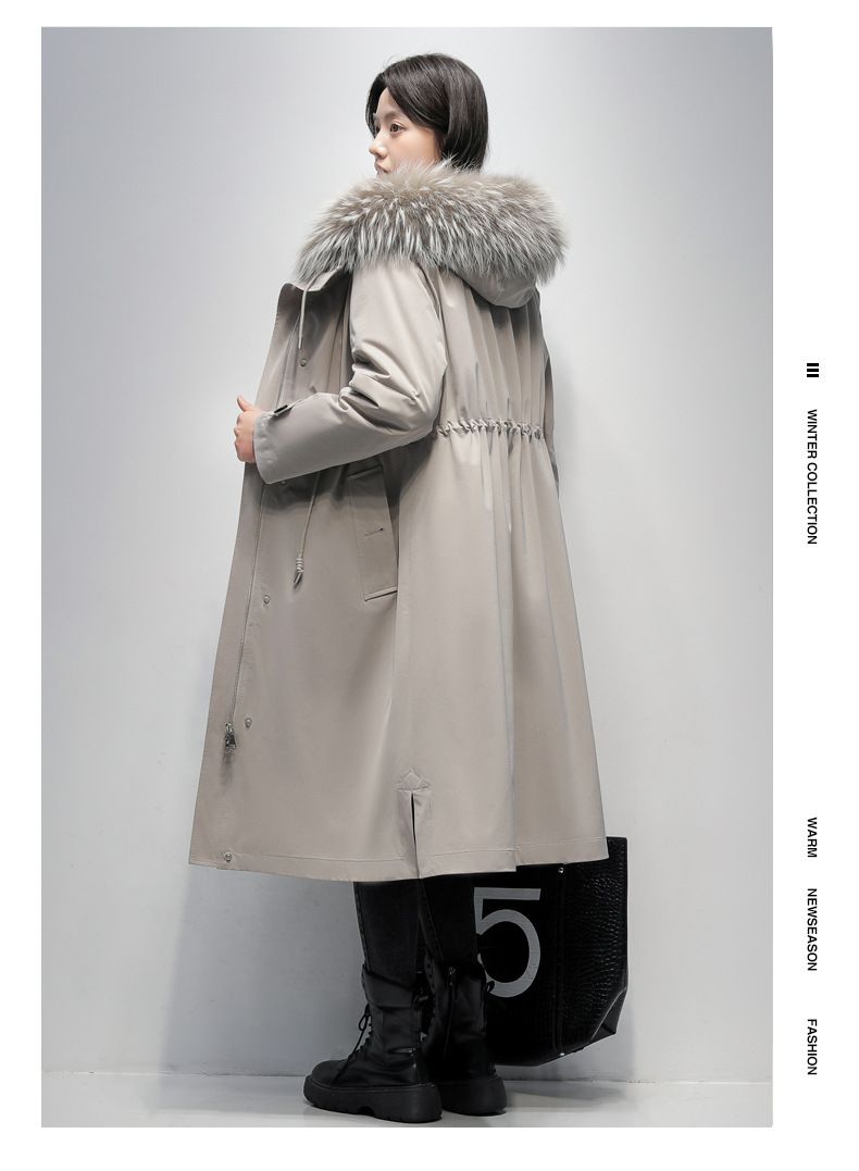 Damen-Winterparka mit herausnehmbarem Kaninchenfellfutter und weißem Waschbärbesatz – Langer Kapuzenmantel für kaltes Wetter, elegant und warm_voghion.com