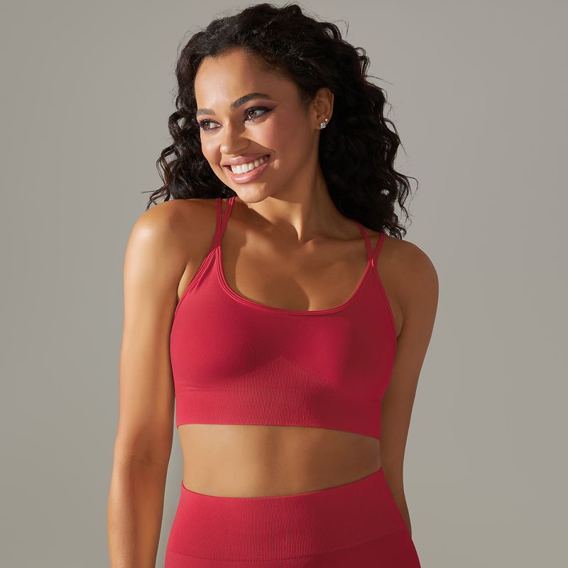 Damkläder sömlösa stickade enfärgade vacker rygg andas cross sport bh löpning fitness yoga bh topp_voghion.com