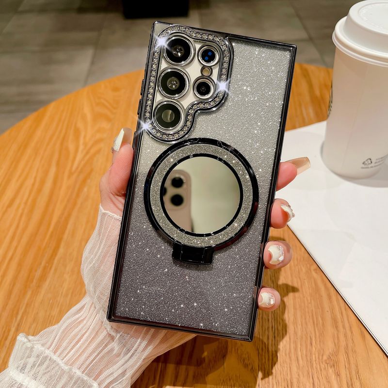 Phone Case & Covers Suitable For Samsung S25ultra Mobile Phone Case Glitter Mirror Magnetic Bracket S23 Electroplated Rhinestone Protective Cover S22+_voghion.com