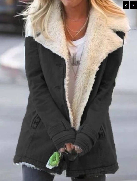 Giacca da donna di media lunghezza con risvolto in peluche tinta unita autunno e inverno_voghion.com