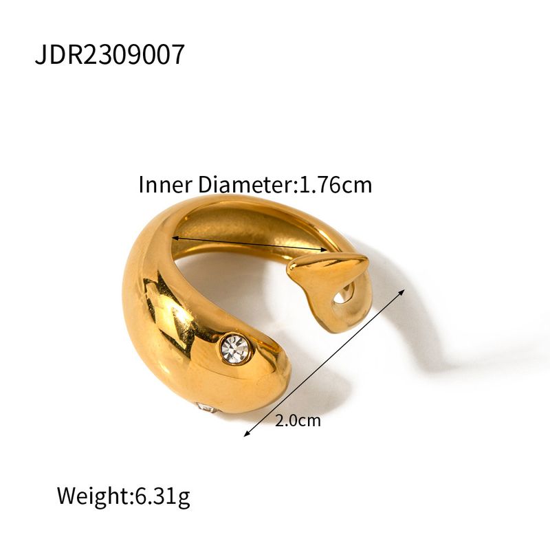 INS French style new titanium gold stainless steel diamond fish shaped ring with adjustable opening_voghion.com