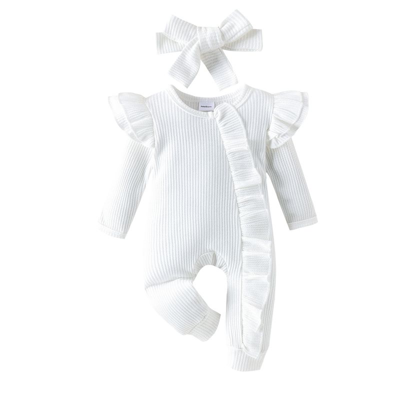 Mother & Kids Baby Girl’s Waffle-Knit Bodysuit With Flutter Sleeves – Soft & Stylish, 0-12M"_voghion.com