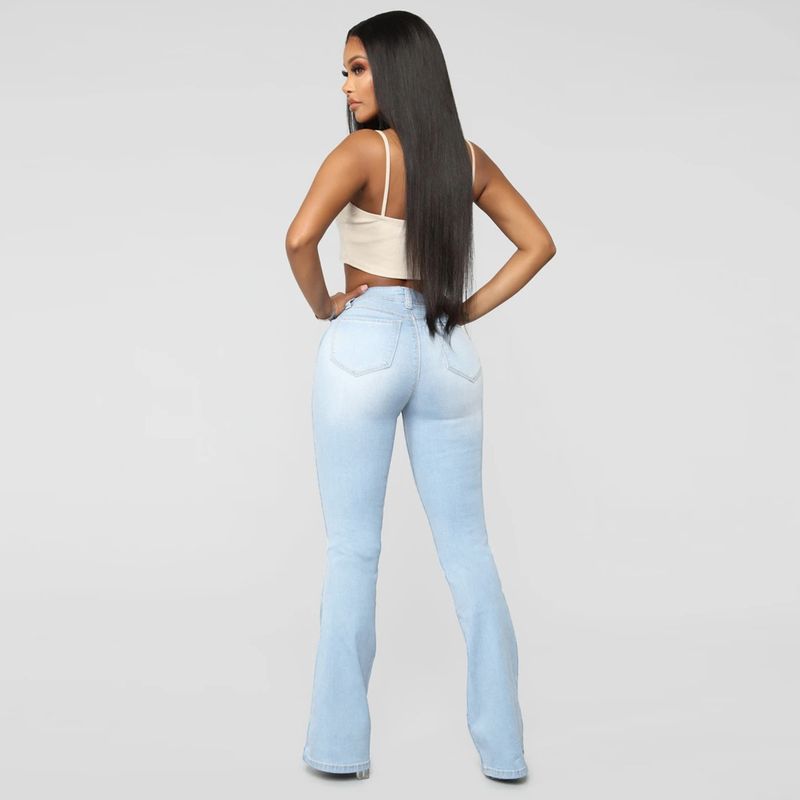 Dámské oblečení Klasické džínové kalhoty s vysokým pasem, úzký střih, podkovy_voghion.com