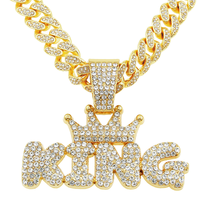 Hip Hop glänzende King Letter Anhänger Halskette Herren trendige coole kubanische Kette Zubehör_voghion.com