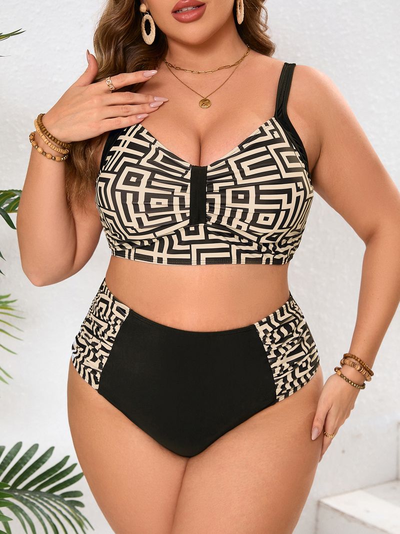 Dameskleding Nieuwe grote maten badpak Damesmode Print Hoge taille Bedekkende buik Slanke badpak Bikini_voghion.com
