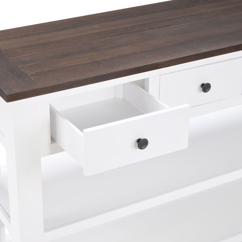 Retro Design Console Table With Two Open Shelves, Pine Solid Wood Frame And Legs For Living Room_voghion.com
