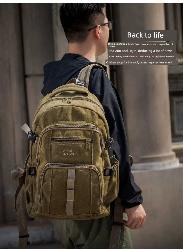 Men Thickened Canvas Retro Outdoor Backpack_voghion.com