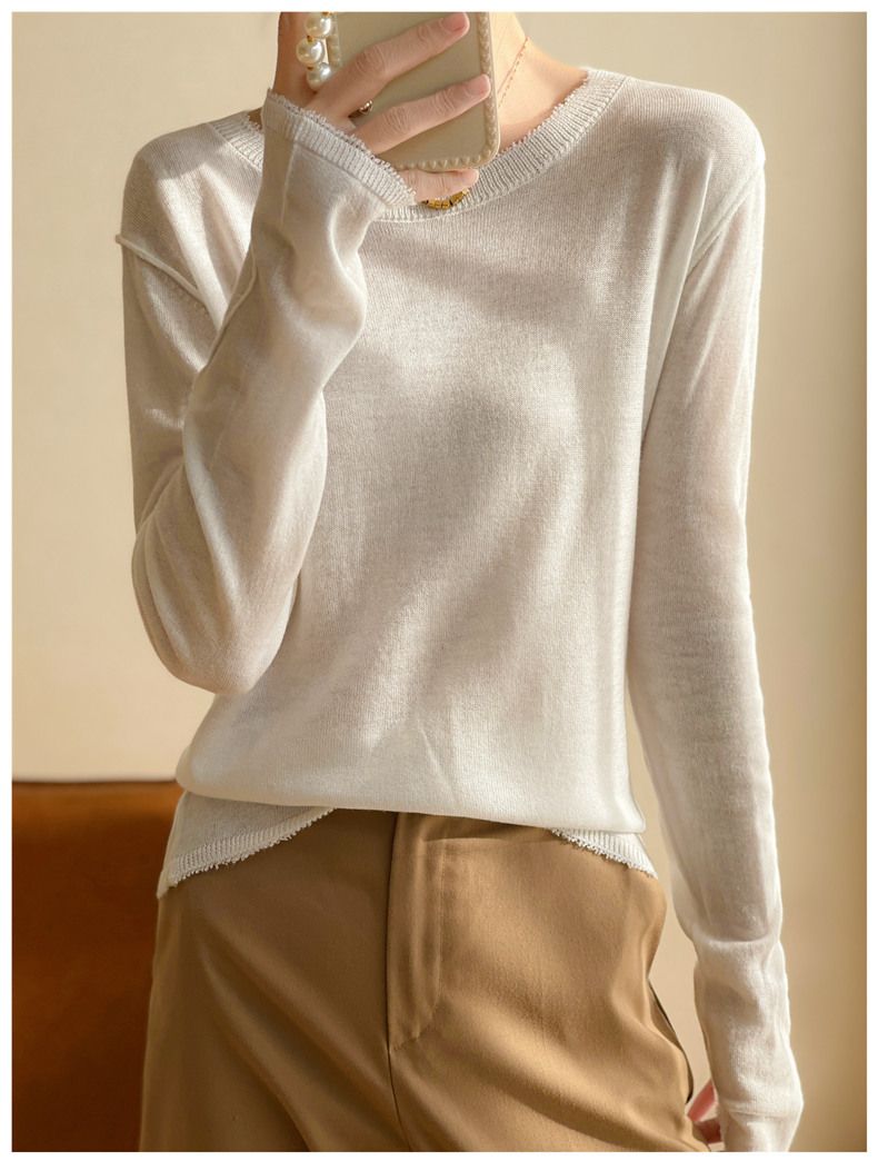 Elegant solid color ultra-fine for women's autumn winter new style knitted base thin, soft and skin friendly inner layer_voghion.com