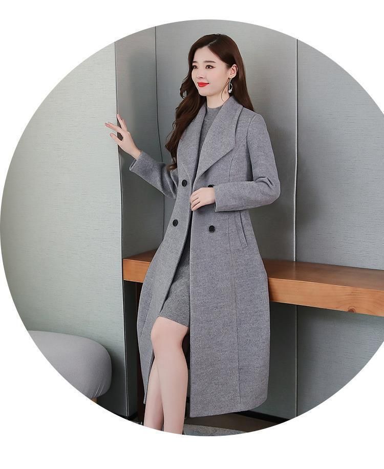 Women's Long Wool Trench Coat With Belted Waist, Double-Breasted Notch Lapel, Plus Size Overcoat For Autumn Winter_voghion.com