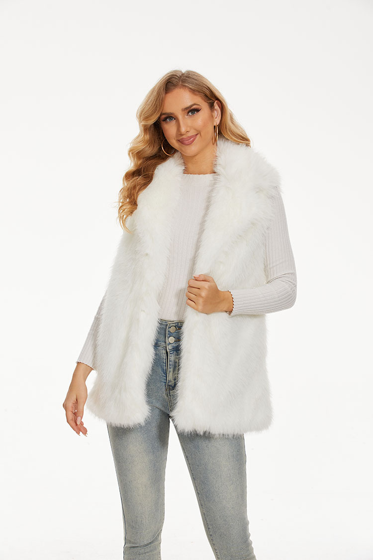 Damen neue Pelzimitation Fuchspelz Pelzweste Reversweste mittellange Kunstpelz Damenweste zum Warmhalten_voghion.com
