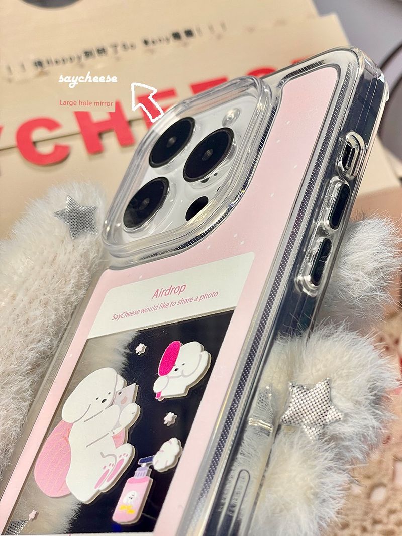 Unbeatable Quality Saycheese Soft Tissue Joint Name Lying Flat Dog Pink Cute Ins Style Edge Covered Mirror Drop-Resistant Mobile Phone_voghion.com