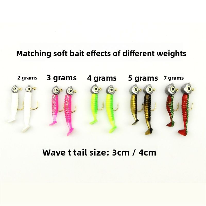 Luminous Root Lure Micro Lead Head Hook Set Bass Mandarin Fish Sea Fishing Wave T Tail Small Soft Worm 3cm_voghion.com