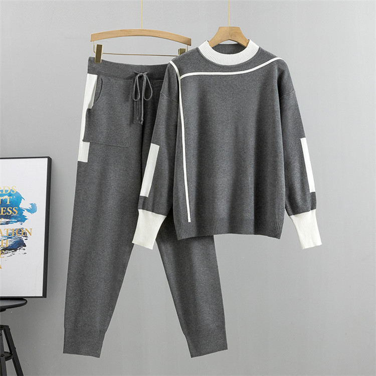 large size fashion temperament suits for women in spring and autumn new casual knitted two-piece suits_voghion.com