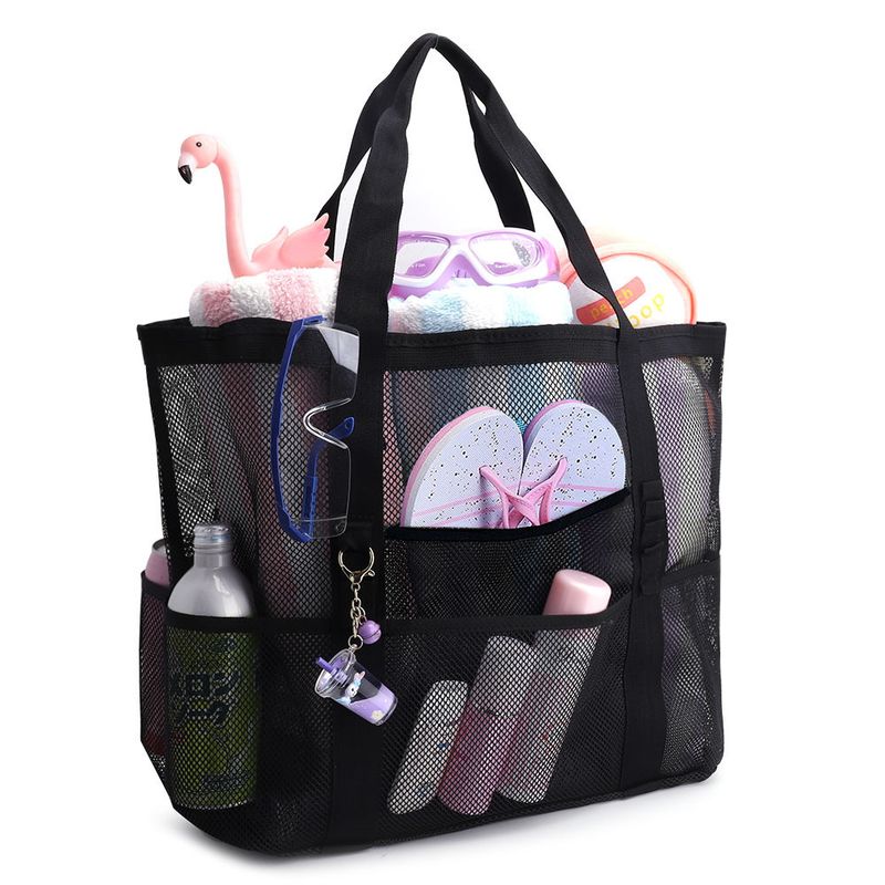 Borsa da spiaggia in rete Borsa da spiaggia con 8 tasche Borsa da bagno Borsa porta giocattoli Borsa cava in rete di grande capacità_voghion.com