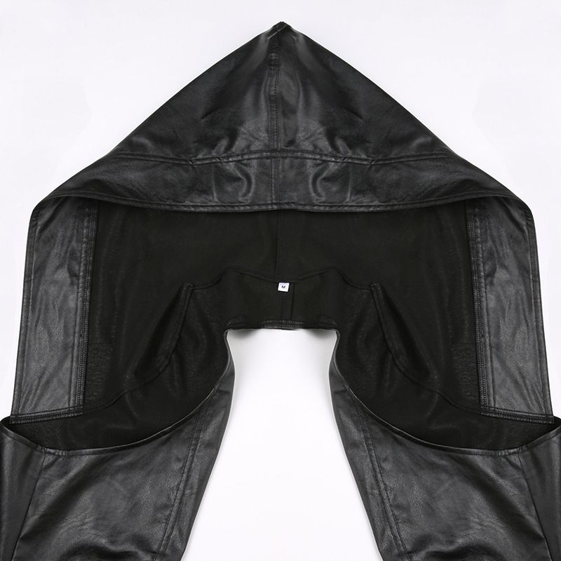 Autumn Winter New Style Personality Jacket Solid Color Loose Hooded Coat Irregular Leather Top For Hot Girls_voghion.com