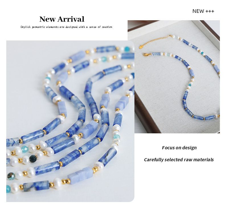 High End Gevoel, Licht Luxe Stijl, Natuurlijke Steen Blauwe Jadeiet Handgemaakte Kraal Zoetwater Parel Ketting Accessoires Voor_voghion.com