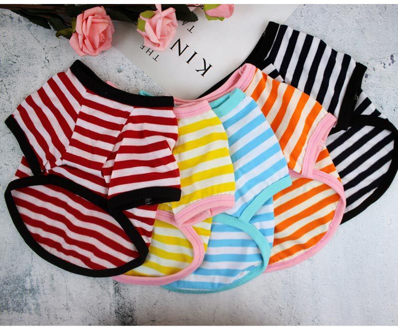 Nuovi vestiti estivi per cani, abbigliamento per animali domestici, maglietta a righe con scollo rotondo, taglia media e piccola, Bomei Teddy, primavera ed estate, sottile_voghion.com