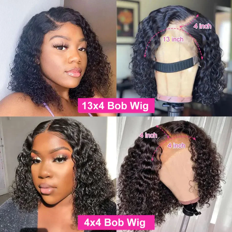Peruansk Remy Dypbølget Ekte Hår Kort Bob Lace Frontal Parykk_voghion.com