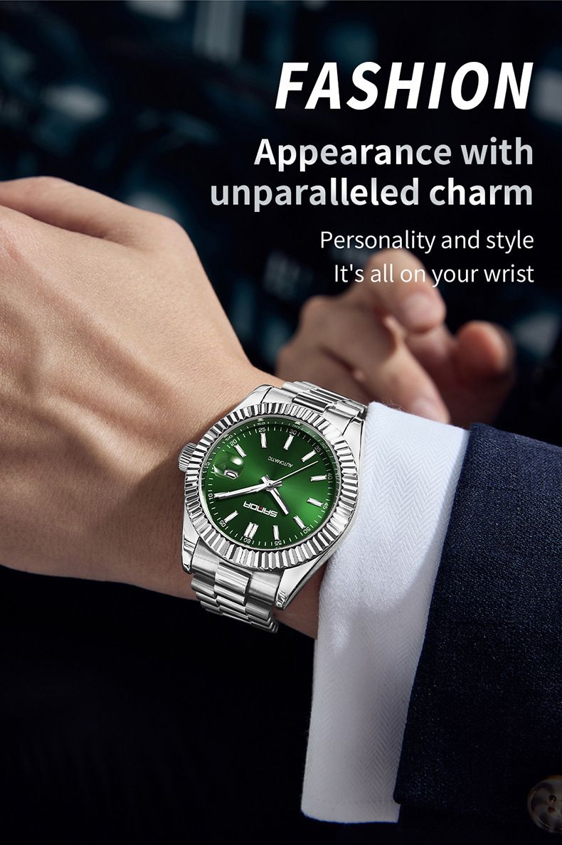 Automatische mechanische Herrenuhr mit Datumsanzeige, Leuchtzeigern, Edelstahlarmband und wasserdichtem Gehäuse für Business und Freizeit_voghion.com