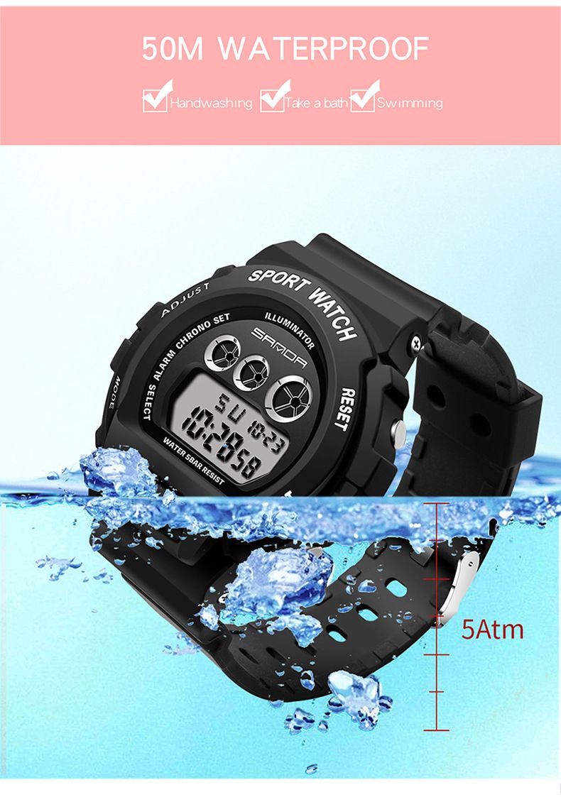 Unisex Digital Watch With LED Backlight, Waterproof & Lightweight Resin Strap For Students & Teens Fashion Trend Electronic Watch Student_voghion.com