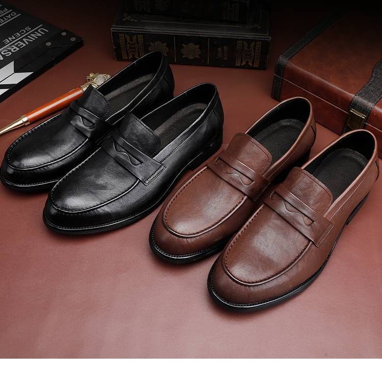 Neue waschen vintage pferd leder schuhe eine slip-auf bean schuhe herren schuhe licht luxus high-end gerade leder schuhe leder laufsohle_voghion.com