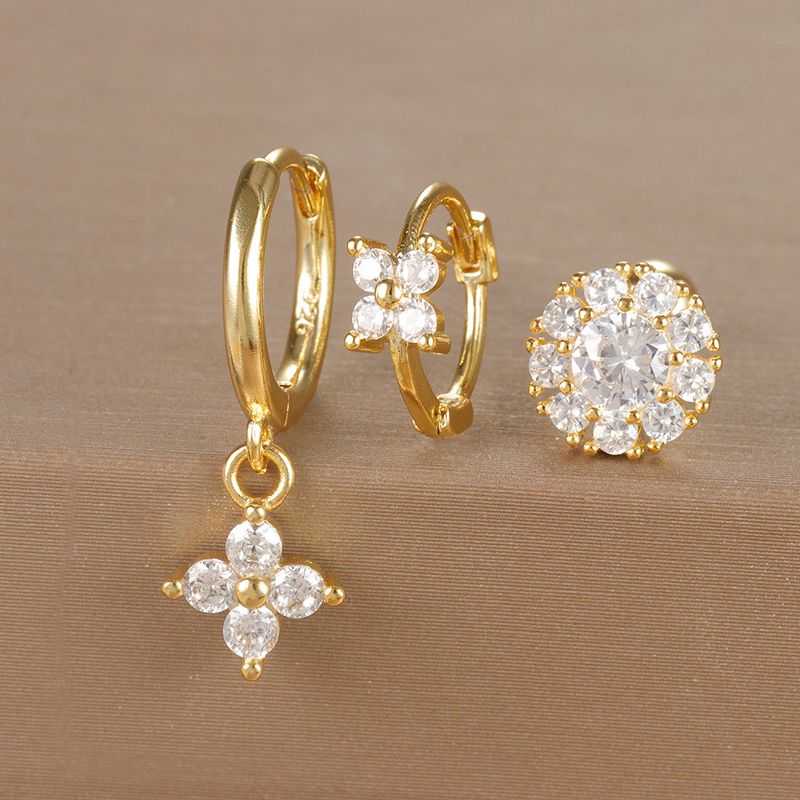 Gioielli e accessori orecchini geometrici alla moda, set di orecchini floreali con micro zirconi intarsiati, orecchini da donna leggeri e di lusso personalizzati in tre pezzi_voghion.com
