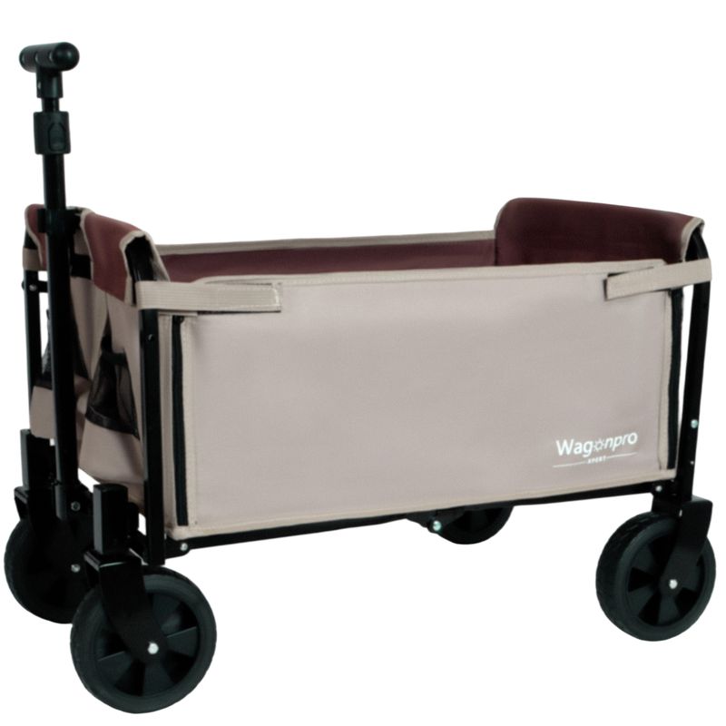 All-in-One Convertible Folding Camping Wagon Cart: Bench Seat, Storage Compartment & Included Dog Tether, Beige/Brown_voghion.com