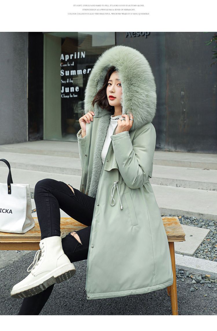 Women’s Korean-Style Winter Jacket – Thickened Cotton Parka, Mid-Length Waist Coat (Khaki/Red/Black/Pea Green/Bluish)_voghion.com