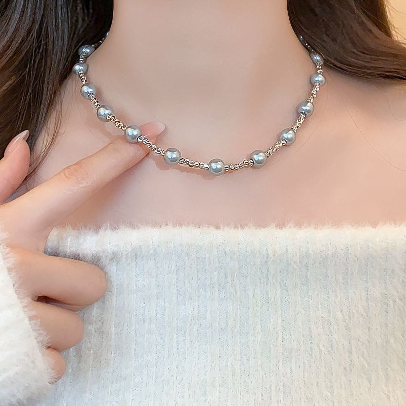 Cold Wind Zircon Round Pendant Pearl Necklace Women's Style Versatile Clavicle Chain Fashion Luxury Jewelry Accessories_voghion.com