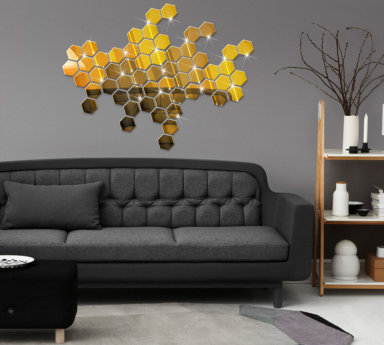 JM006 pegatina de pared de espejo acrílico hexagonal DIY decoración del hogar pegatina de espejo tridimensional impermeable_voghion.com