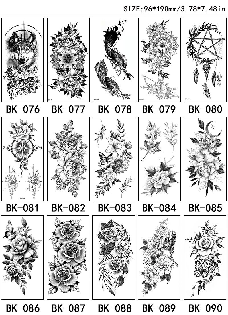 Adesivi esclusivi per tatuaggi con fiori a schizzo Adesivi per tatuaggi con fiori a schizzo Tatuaggio con fiori in bianco e nero_voghion.com