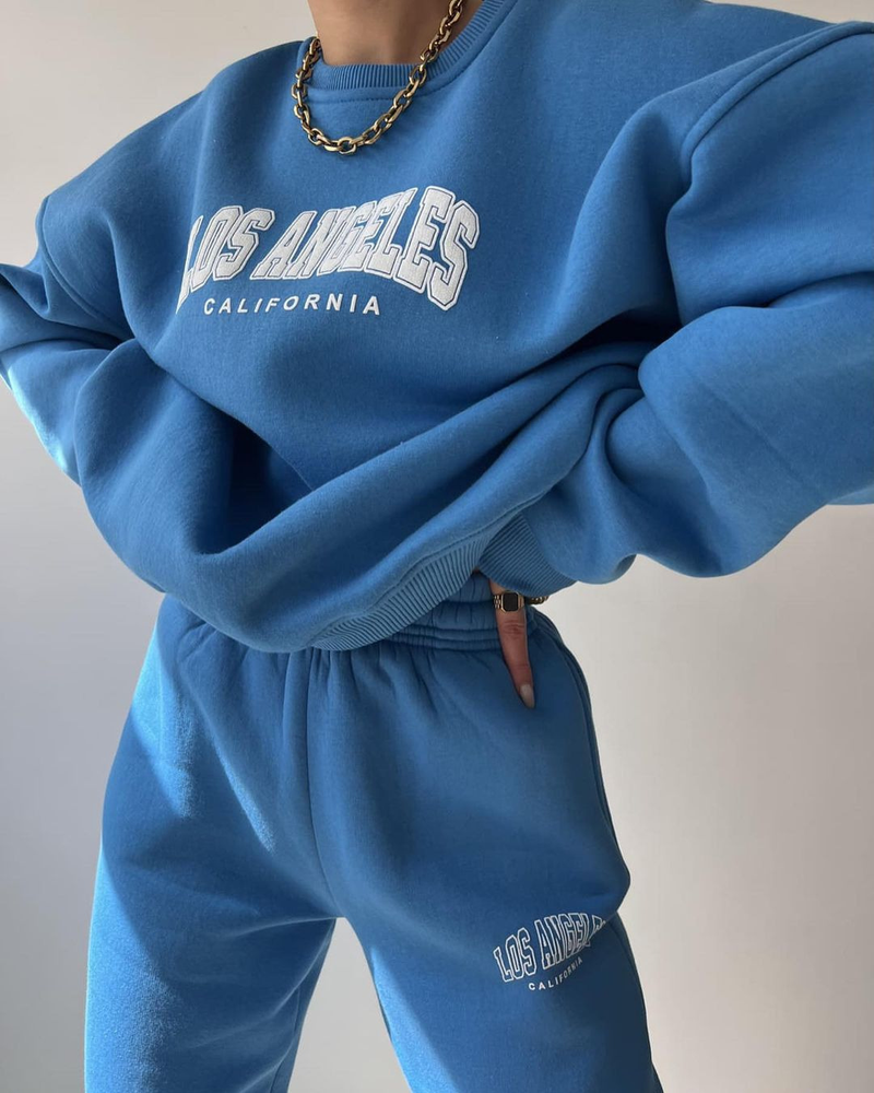 Damenbekleidung Lässiger, modisch bedruckter, verdickter Anzug plus Samt-Sweatshirt mit langen Ärmeln_voghion.com