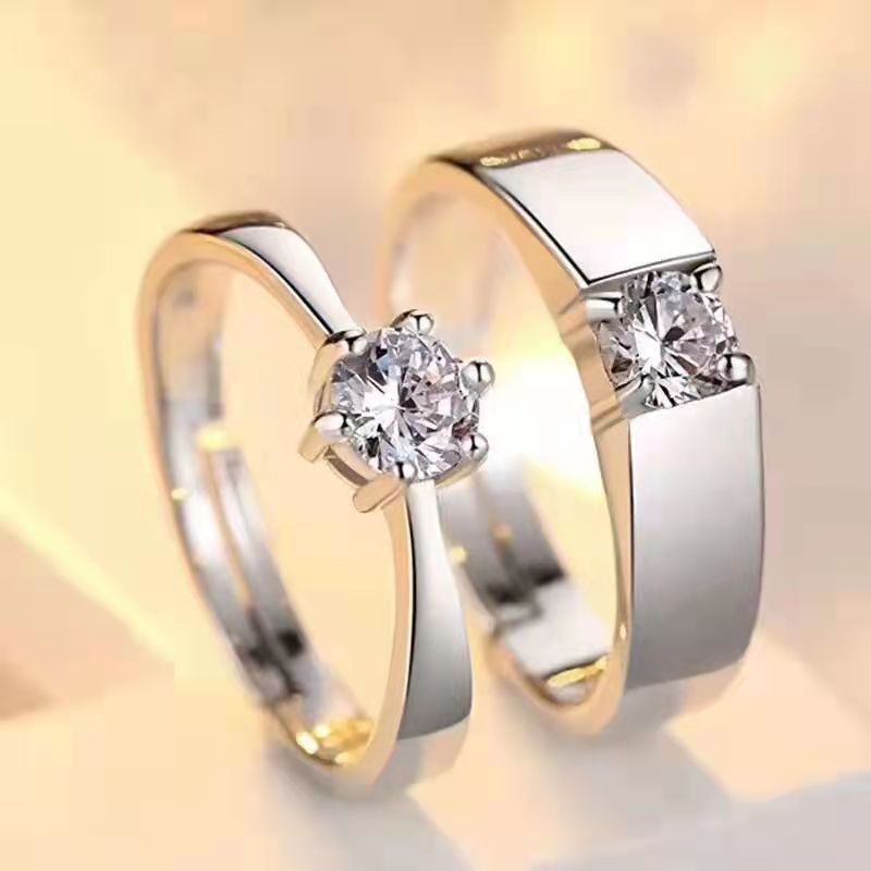 Fidanzamento transfrontaliero con moissanite e zircone per uomo e donna, anelli di coppia, corona classica europea e americana a sei punte_voghion.com