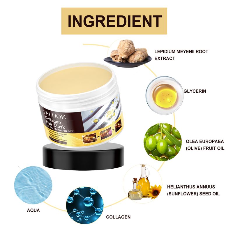 Maschera per capelli con collagene riparatore, capelli secchi, ribelli e nodosi, forti, idratanti e lisci._voghion.com