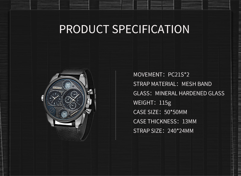 Men's Fashion Watch With Large Dial, GMT Dual Time Function, Stainless Steel Mesh Strap, Quartz Movement, Casual Style Mesh Watch Trendy Brand_voghion.com