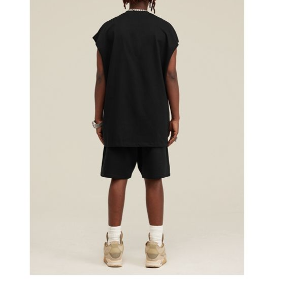 Canotta hip-hop stile americano da uomo, ampia, 230 g, con spalle larghe, scollo rotondo, senza maniche_voghion.com