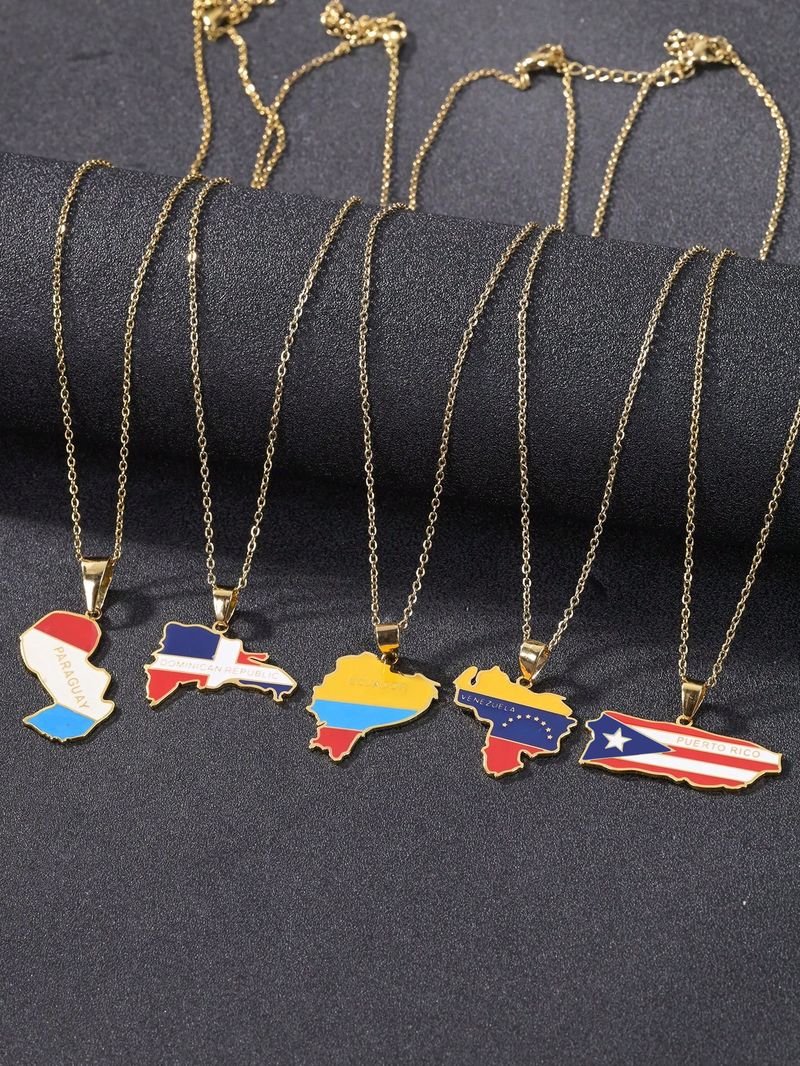 Collier pendentif en acier inoxydable avec carte du Venezuela/République dominicaine/Paraguay Amérique du Sud_voghion.com