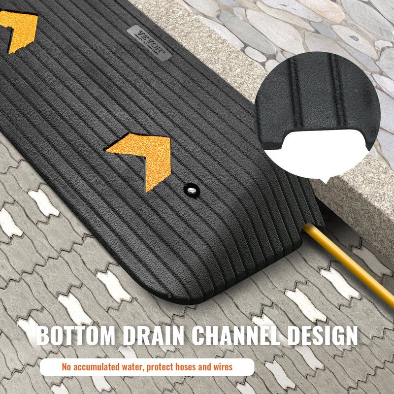 VEVOR Upgraded Rubber Threshold Ramp, 3" Rise Door Ramp With 1 Channel, Natural Rubber Car Ramp With Non-Slip Textured Surface, 33069 Lbs Load Capacity Curb Ramp For Wheelchair And Scooter_voghion.com