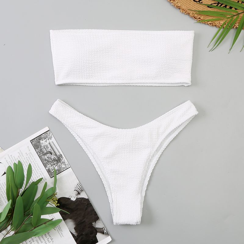 Traje de baño 2024 nuevo para mujer, bikini sexy de cintura alta sin tirantes de tela de serpiente de color sólido_voghion.com