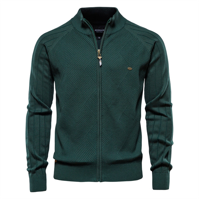 AIOPESON Argyle Solid Color Cardigan Men Casual Quality Zipper Cotton Winter Mens Sweaters Fashion Basic Cardigans For Men_voghion.com