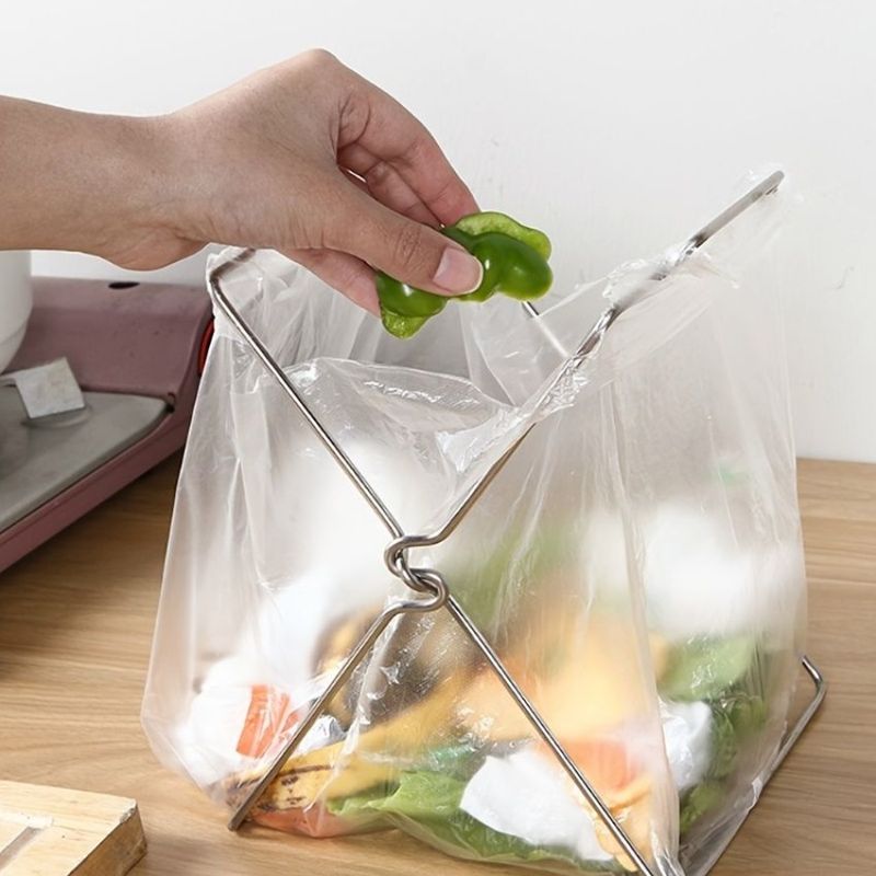 Bag Rack Trash Garbage Foldable Rack Holder For Storage Bag Rag Bathroom Kitchen 1pc Countertop Shelf B Plastic Steel Stainless_voghion.com