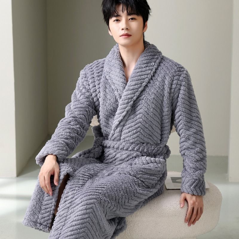 Pigiama da uomo in pile corallo, camicia da notte, accappatoio termico in pile spesso, flanella, taglie forti_voghion.com