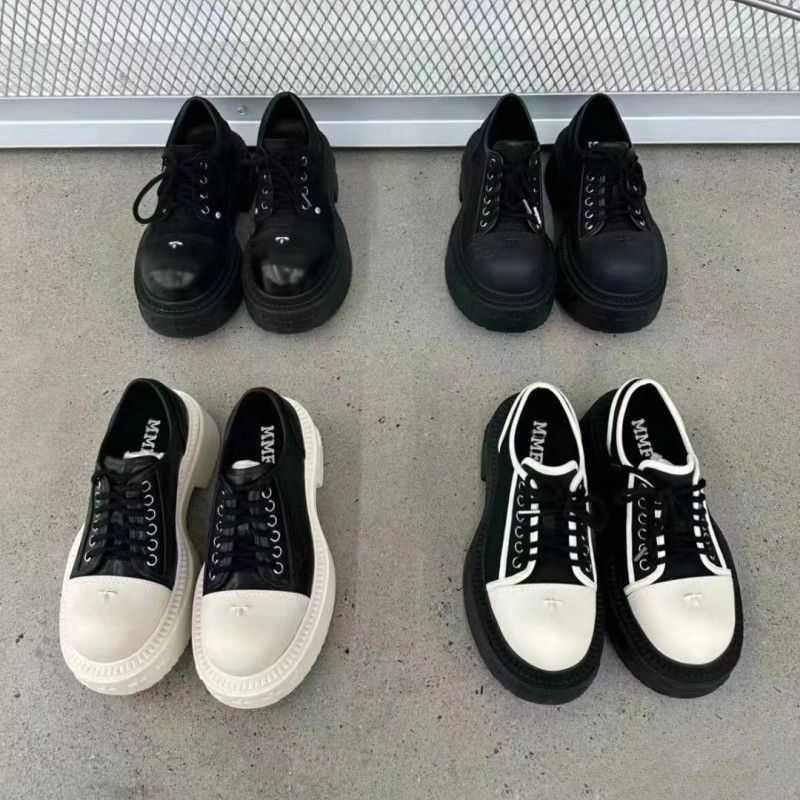 Scarpe basse con tacco largo, allacciate, casual, con suola spessa, con allacciatura e blocco di colore, versatili, con punta grande_voghion.com