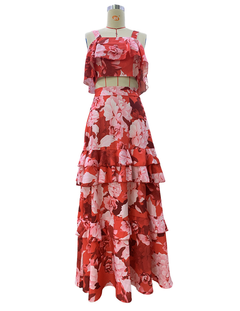 Damenmode zweiteiliges Kleid Neckholder-Top + Lotusrock-Anzug_voghion.com