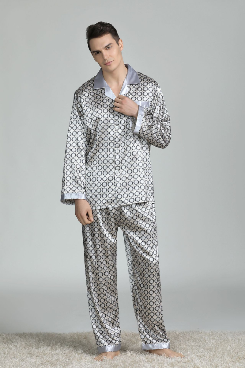 Pijama de seda estampado masculino, manga comprida, roupas para casa de tamanho grande, pijama de verão de seda gelada_voghion.com