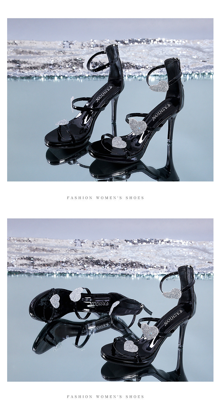 Summer European And American Stars Love Bag Heel Sandals Women's Stiletto Rhinestone One Word Belt High Heels Women's Shoes Wholesale_voghion.com