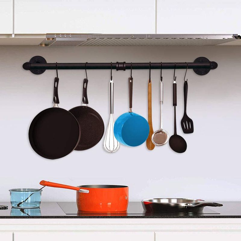 Küchenregal aus Schmiedeeisen mit Wasserrohr, Topfdeckelregal, Küchenaufbewahrungsregal mit 10 Haken, hängendes Topfregal, Handtuchhalter_voghion.com
