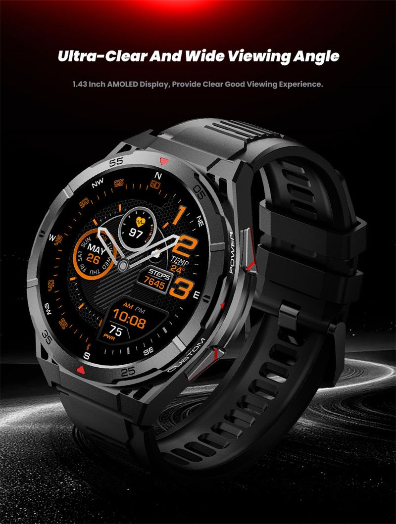 Montre connectée professionnelle pour le sport, boussole, GPS, écran AMOLED 1,43", Bluetooth, appels, étanche 10 ATM, nouveau_voghion.com